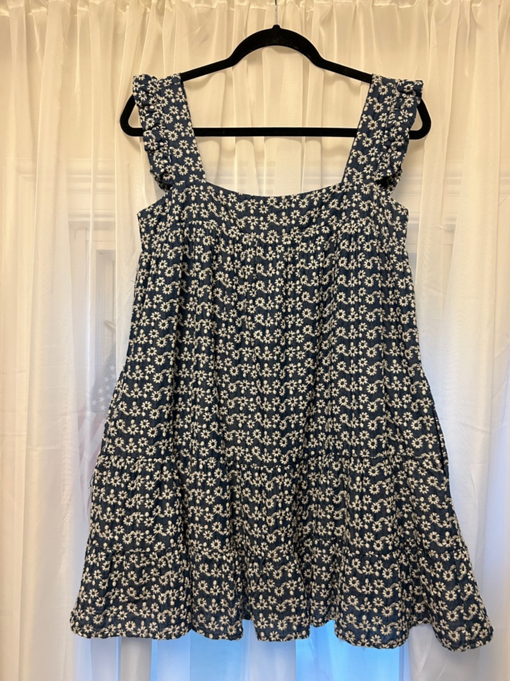 Storia Navy Blue Dress with White Daisy Embroidery